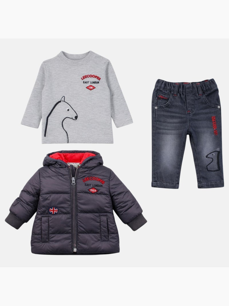 Lee Cooper - Completo bambino composto da piumino maglietta a maniche lunghe e jeans Grigio - Kiabi