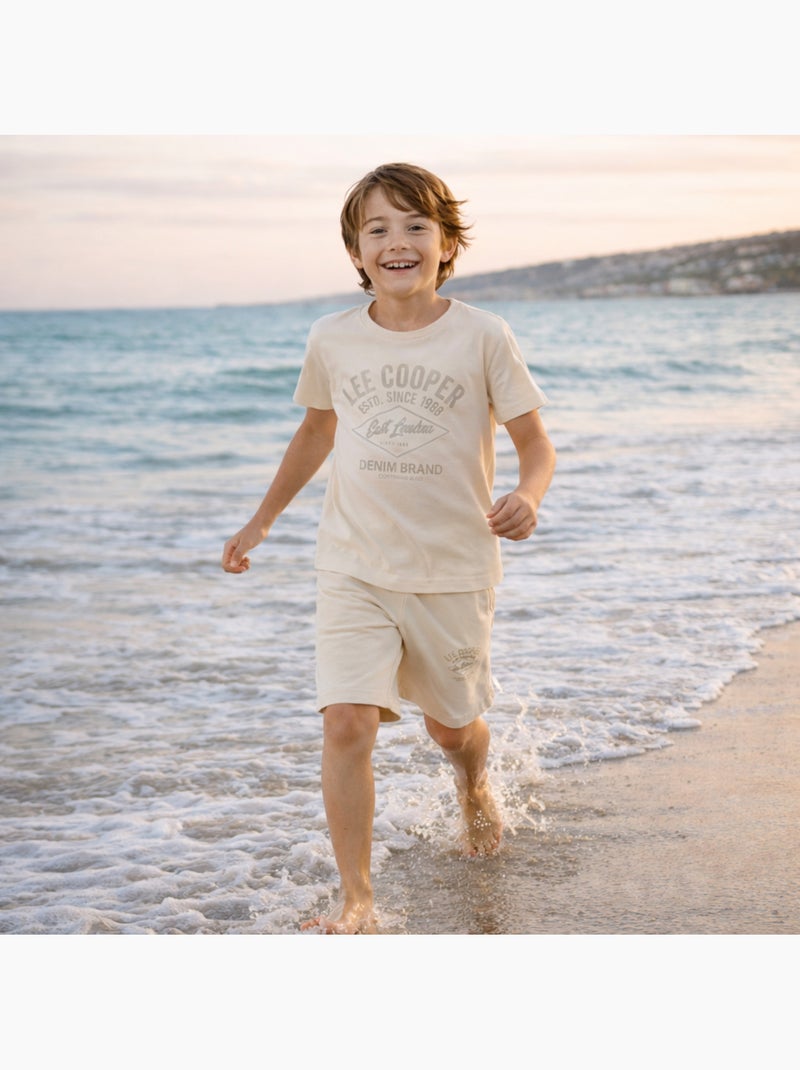 Lee Cooper - Completo bambino composto da una t shirt a maniche corte e shorts Beige - Kiabi