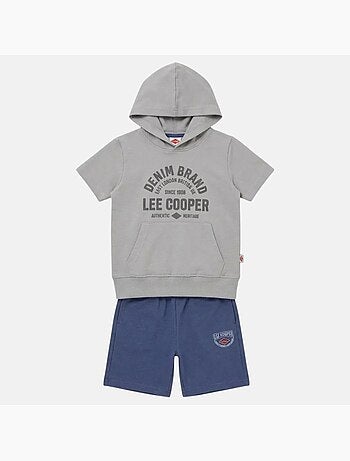 Lee Cooper - Completo bambino felpa con cappuccio a maniche corte e pantaloncini