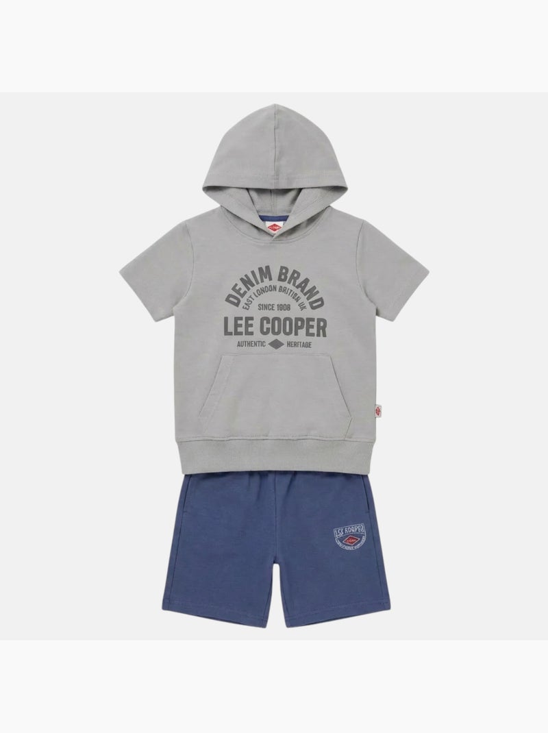 Lee Cooper - Completo bambino felpa con cappuccio a maniche corte e pantaloncini Blu marino - Kiabi