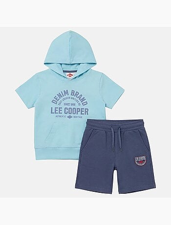 Lee Cooper - Completo bambino felpa con cappuccio a maniche corte e pantaloncini