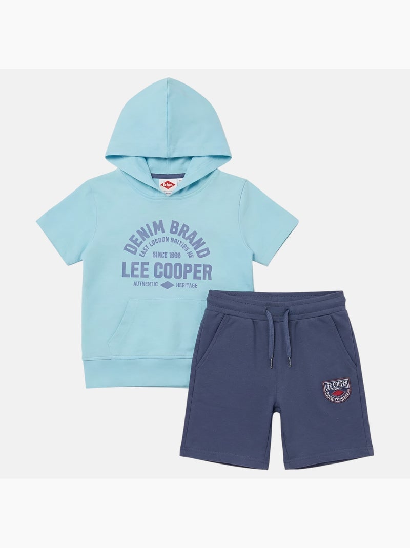 Lee Cooper - Completo bambino felpa con cappuccio a maniche corte e pantaloncini Blu - Kiabi