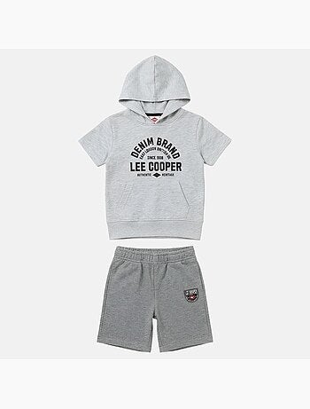 Lee Cooper - Completo bambino felpa con cappuccio a maniche corte e pantaloncini