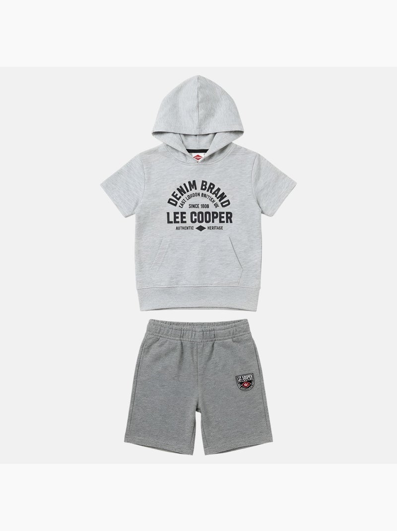 Lee Cooper - Completo bambino felpa con cappuccio a maniche corte e pantaloncini Grigio - Kiabi
