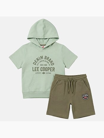 Lee Cooper - Completo bambino felpa con cappuccio a maniche corte e pantaloncini