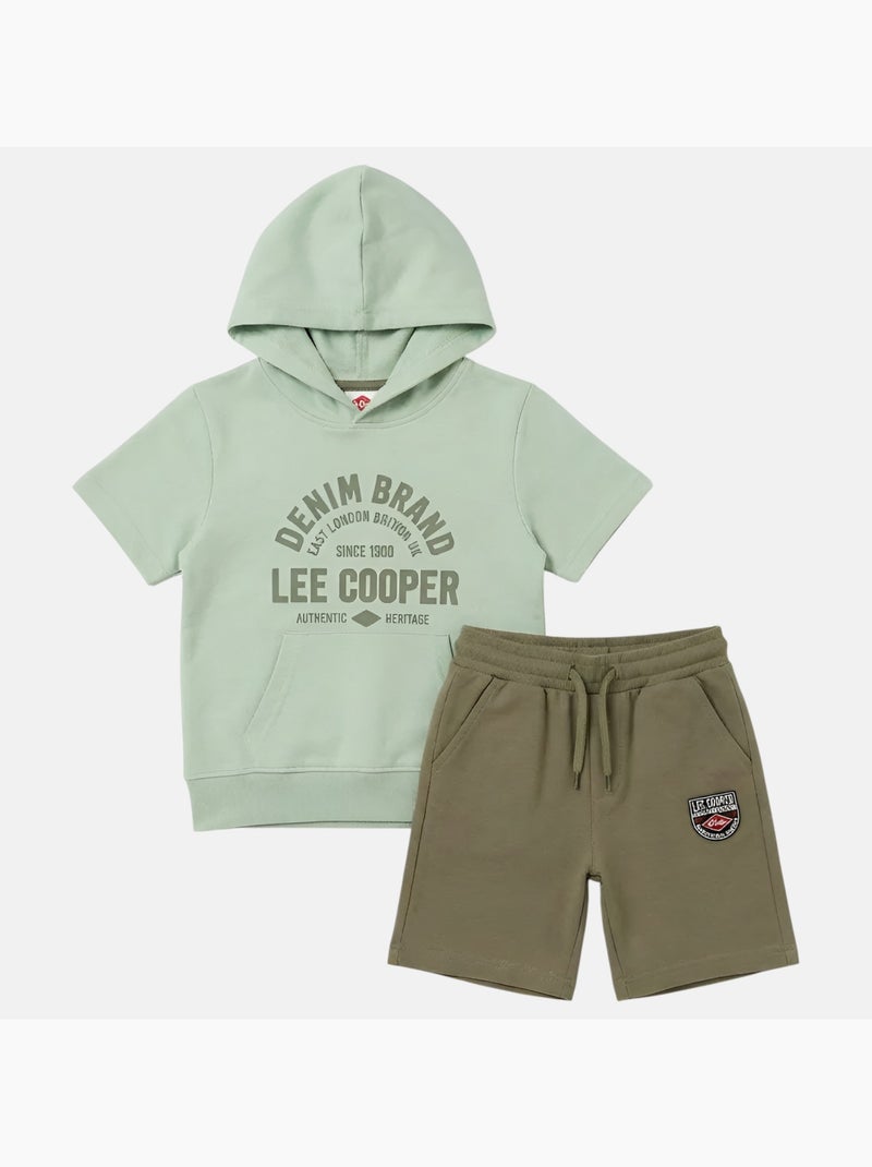 Lee Cooper - Completo bambino felpa con cappuccio a maniche corte e pantaloncini Verde - Kiabi