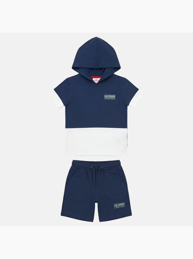 Lee Cooper - Completo bambino maglietta a maniche corte con cappuccio e pantaloncini Blu marino - Kiabi