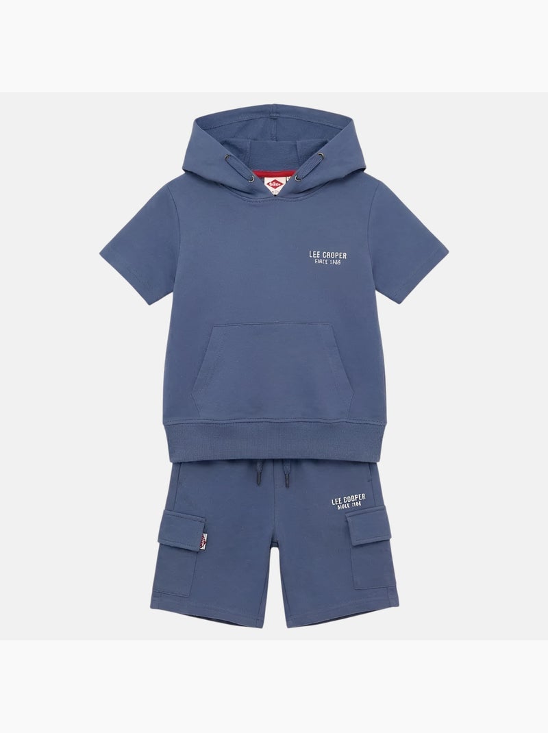Lee Cooper - Completo bambino maglietta a maniche corte con cappuccio e pantaloncini Blu - Kiabi