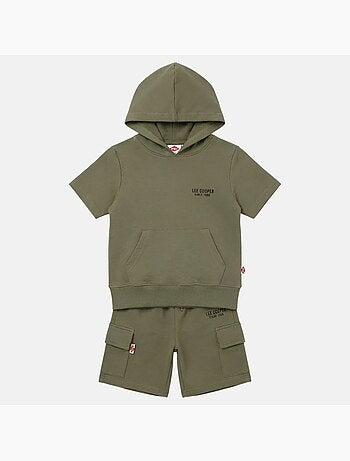 Lee Cooper - Completo bambino maglietta a maniche corte con cappuccio e pantaloncini