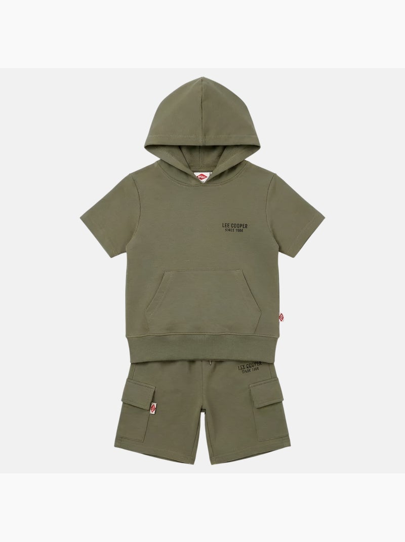 Lee Cooper - Completo bambino maglietta a maniche corte con cappuccio e pantaloncini Cachi - Kiabi