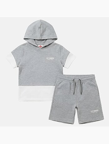 Lee Cooper - Completo bambino maglietta a maniche corte con cappuccio e pantaloncini