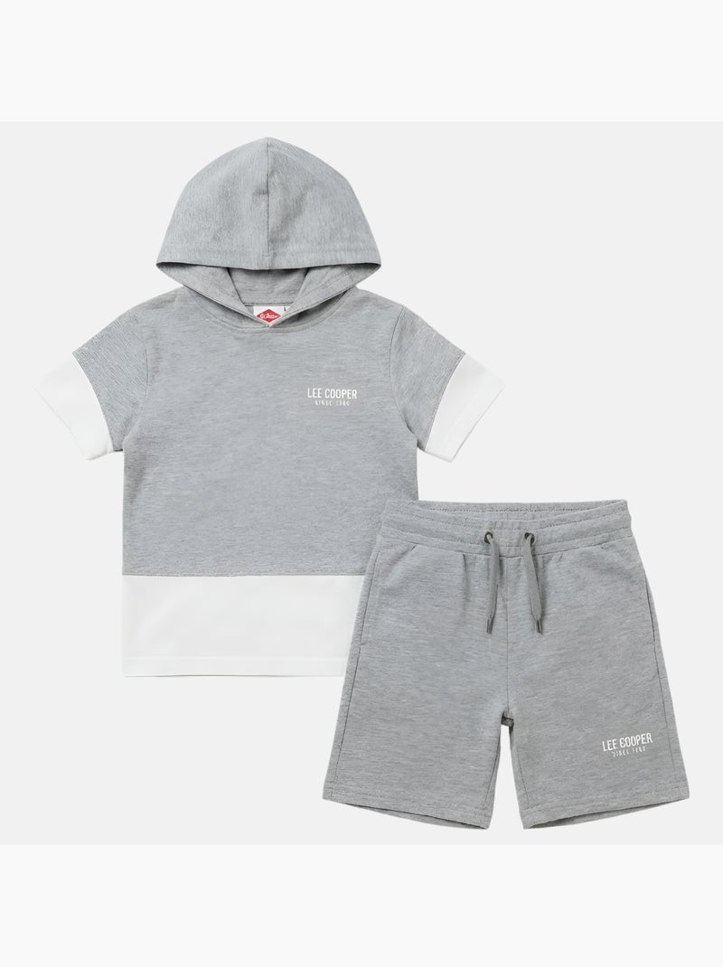 Lee Cooper - Completo bambino maglietta a maniche corte con cappuccio e pantaloncini Grigio - Kiabi