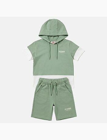 Lee Cooper - Completo bambino maglietta a maniche corte con cappuccio e pantaloncini