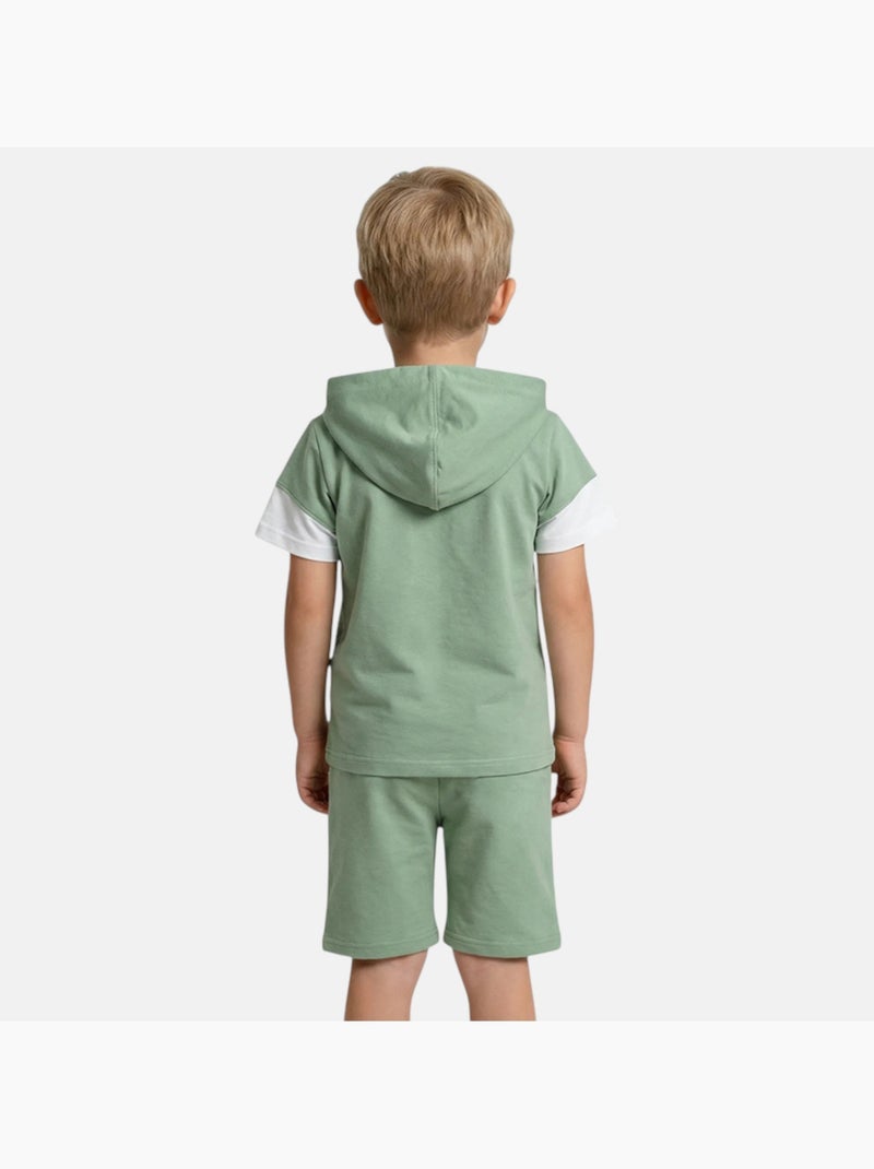 Lee Cooper - Completo bambino maglietta a maniche corte con cappuccio e pantaloncini Verde - Kiabi