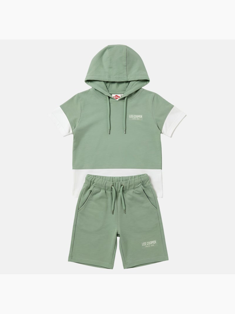 Lee Cooper - Completo bambino maglietta a maniche corte con cappuccio e pantaloncini Verde - Kiabi