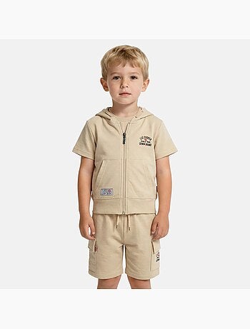 Lee Cooper - Completo bambino maglietta a maniche corte con zip e pantaloncini