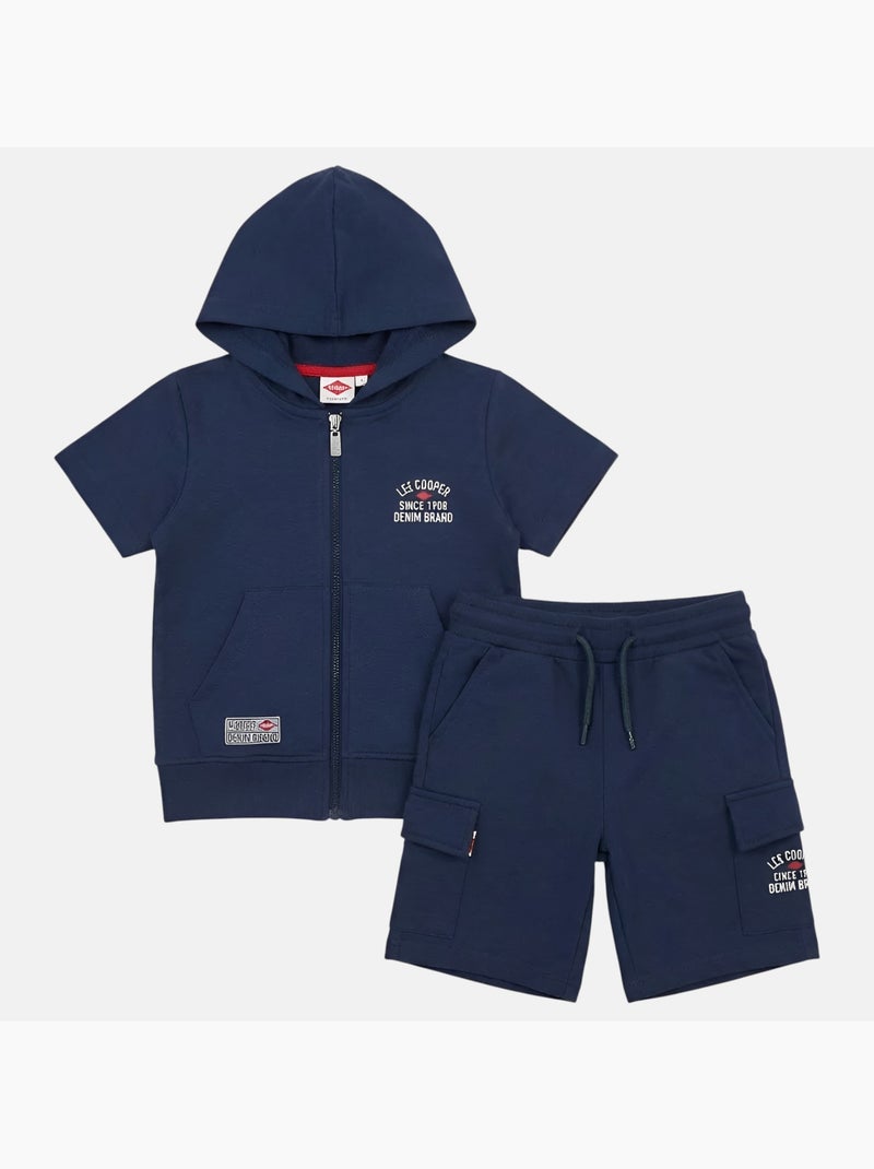 Lee Cooper - Completo bambino maglietta a maniche corte con zip e pantaloncini Blu marino - Kiabi