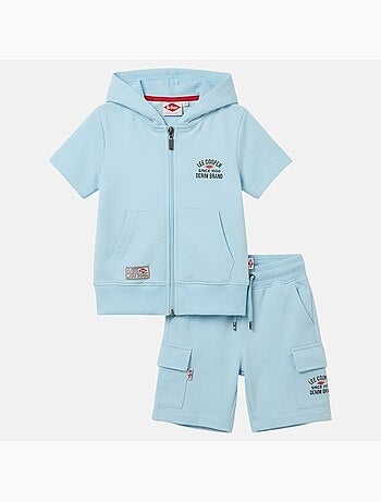 Lee Cooper - Completo bambino maglietta a maniche corte con zip e pantaloncini