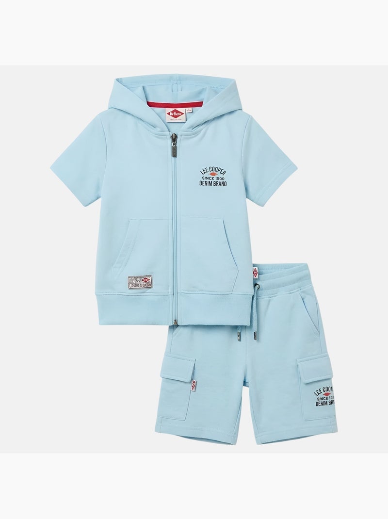 Lee Cooper - Completo bambino maglietta a maniche corte con zip e pantaloncini Blu - Kiabi