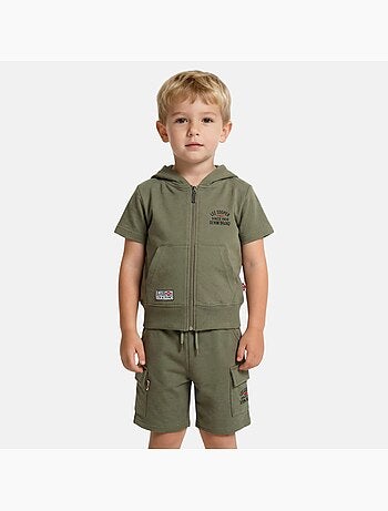 Lee Cooper - Completo bambino maglietta a maniche corte con zip e pantaloncini