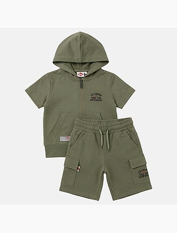 Lee Cooper - Completo bambino maglietta a maniche corte con zip e pantaloncini