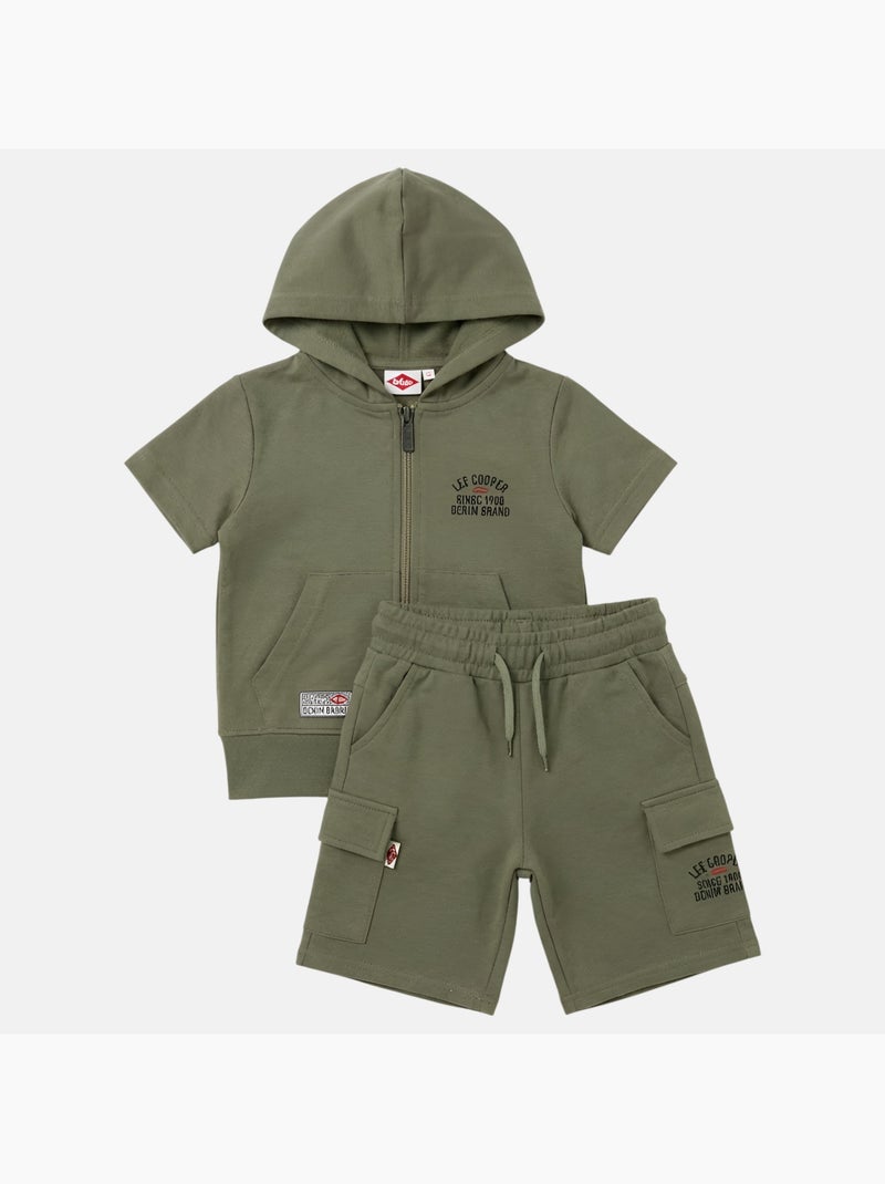Lee Cooper - Completo bambino maglietta a maniche corte con zip e pantaloncini Cachi - Kiabi