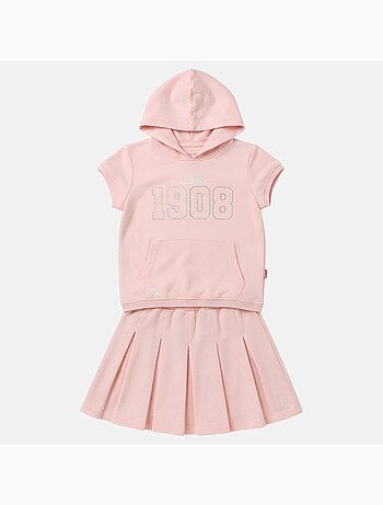 Lee Cooper - Completo da bambina felpa con cappuccio a maniche corte e gonna pantalone