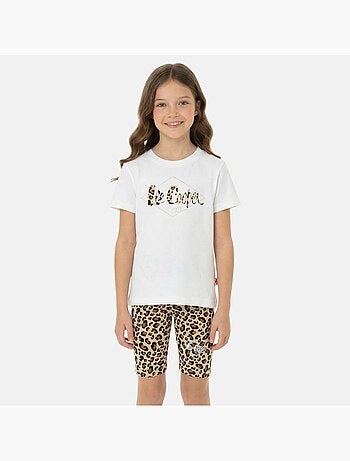 Lee Cooper - Completo da bambina t shirt a maniche corte e shorts con fantasia leopardata