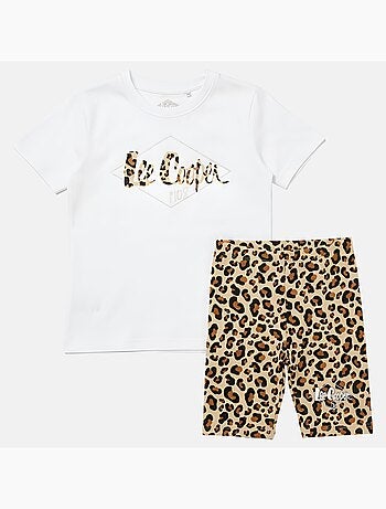 Lee Cooper - Completo da bambina t shirt a maniche corte e shorts con fantasia leopardata