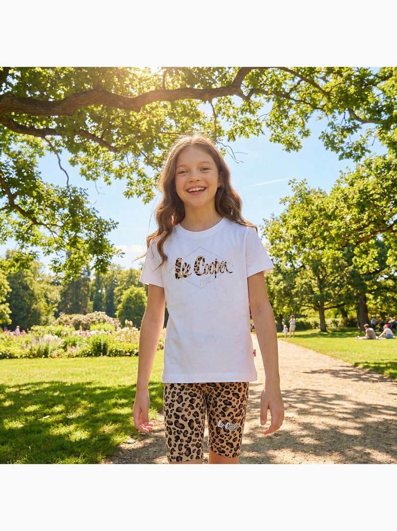 Lee Cooper - Completo da bambina t shirt a maniche corte e shorts con fantasia leopardata Bianco - Kiabi