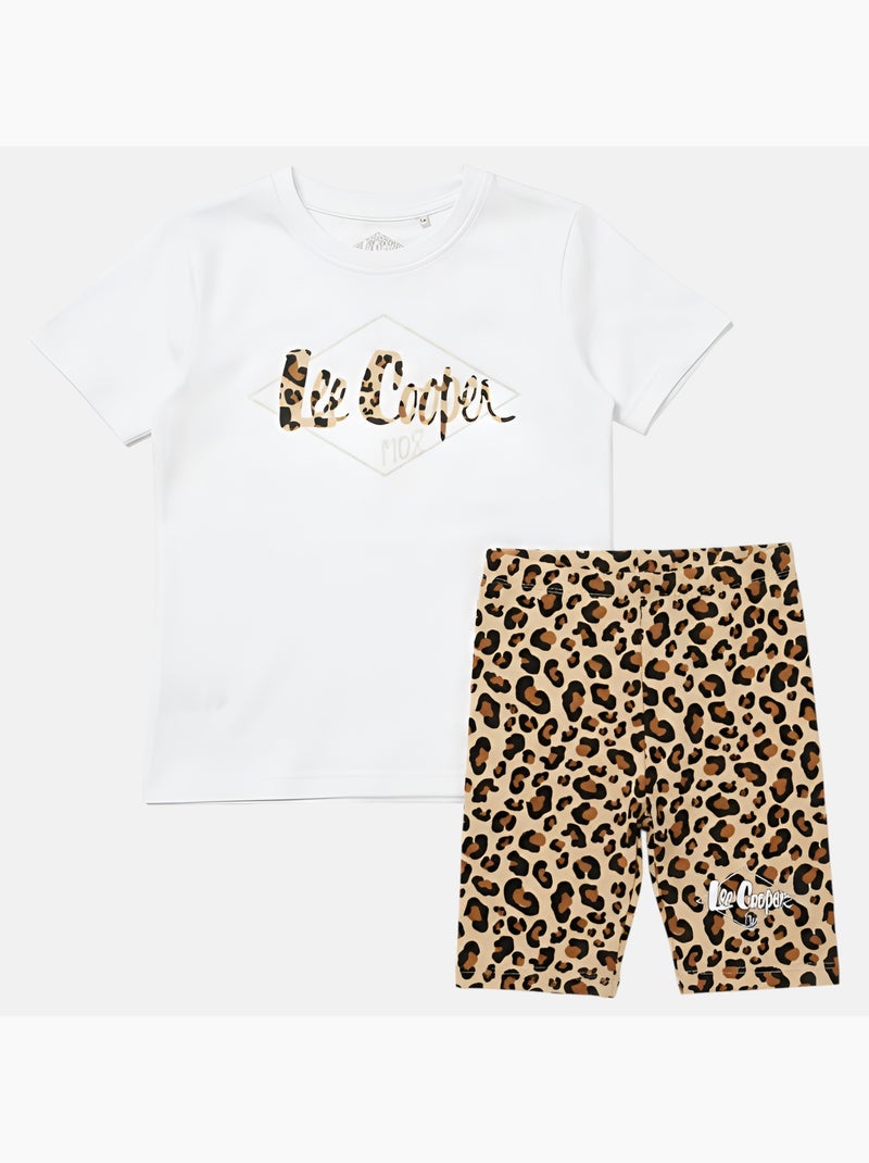 Lee Cooper - Completo da bambina t shirt a maniche corte e shorts con fantasia leopardata Bianco - Kiabi