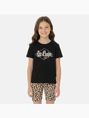 Lee Cooper - Completo da bambina t shirt a maniche corte e shorts con fantasia leopardata