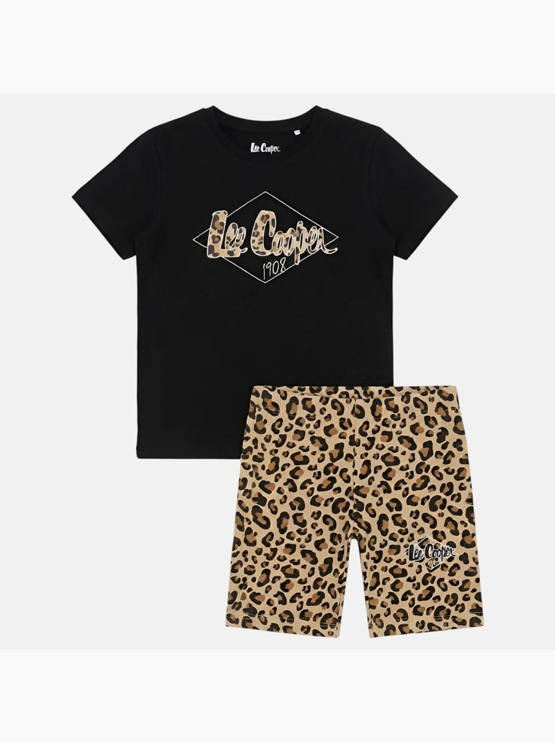 Lee Cooper - Completo da bambina t shirt a maniche corte e shorts con fantasia leopardata Nero - Kiabi