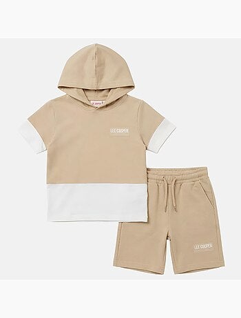Lee Cooper - Completo da bambino felpa con cappuccio a maniche corte e bermuda