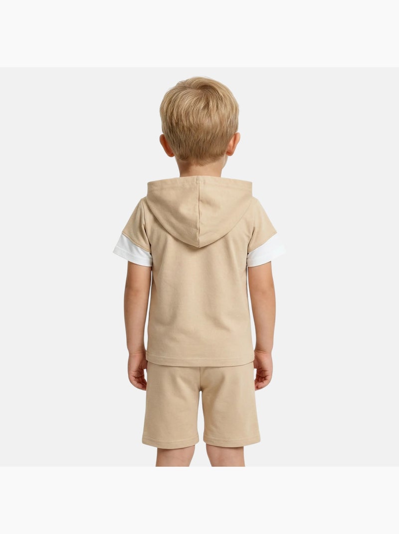 Lee Cooper - Completo da bambino felpa con cappuccio a maniche corte e bermuda Beige - Kiabi