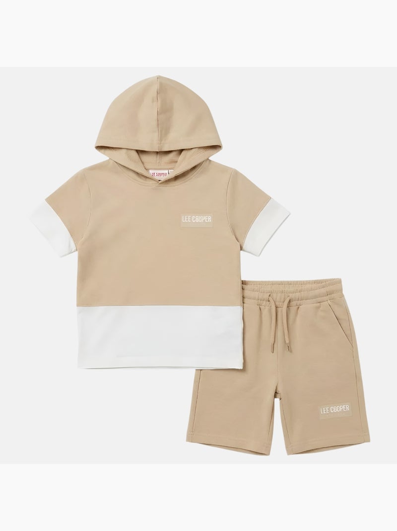 Lee Cooper - Completo da bambino felpa con cappuccio a maniche corte e bermuda Beige - Kiabi