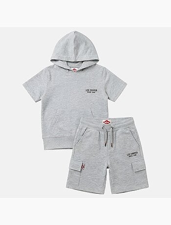 Lee Cooper - Completo da bambino felpa con cappuccio a maniche corte e bermuda
