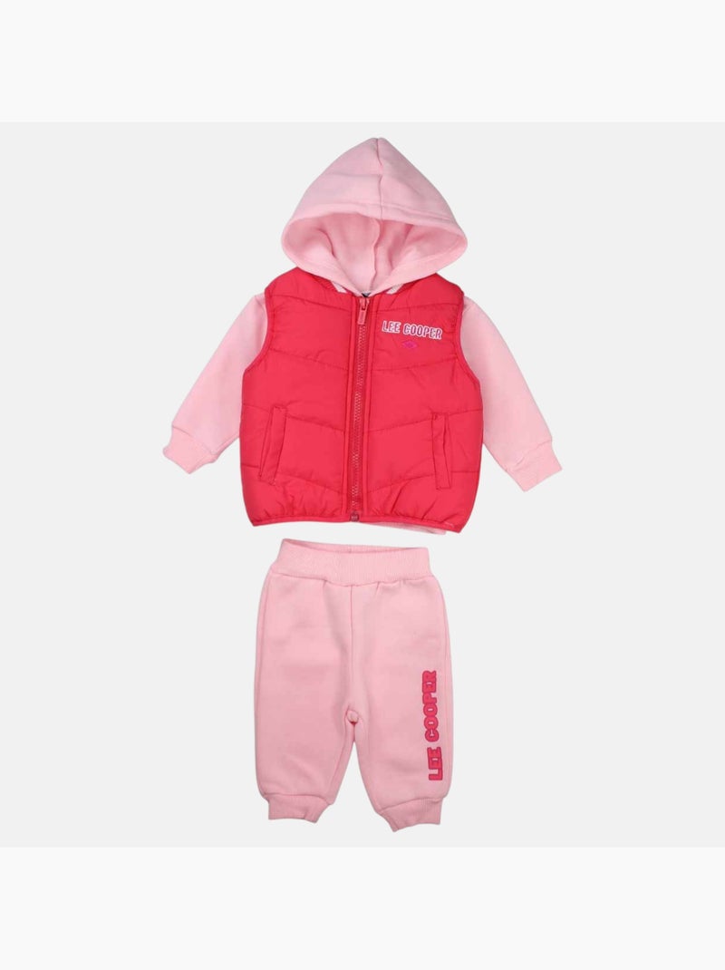 Lee Cooper - Completo felpa con cappuccio e pantalone jogging con piumino neonata Rosa - Kiabi