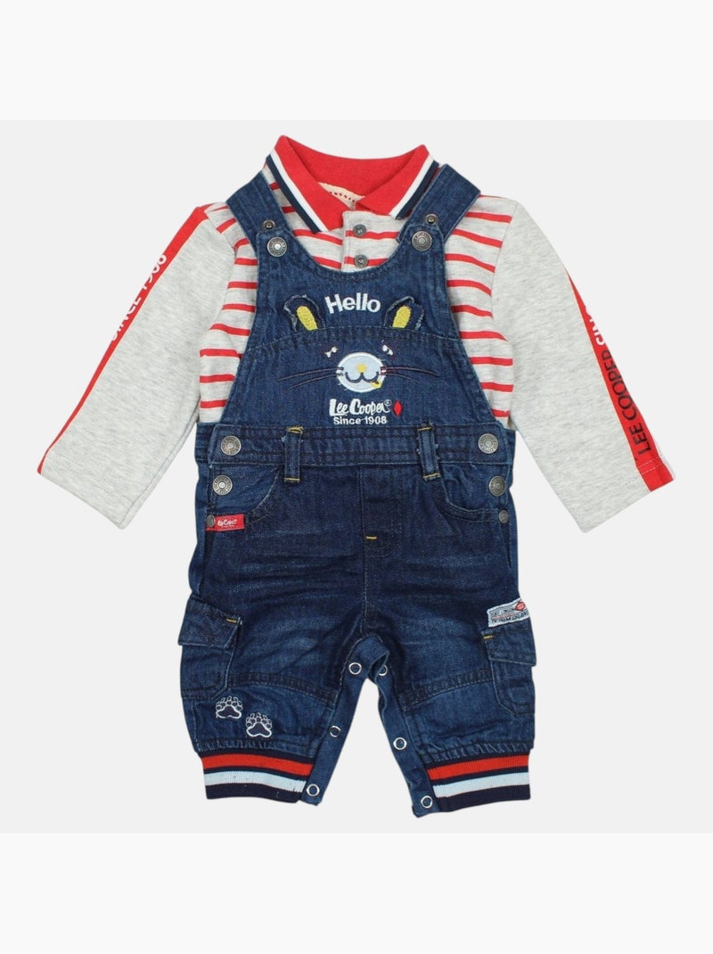 Lee Cooper - Completo polo a maniche lunghe con salopette neonato Rosso - Kiabi