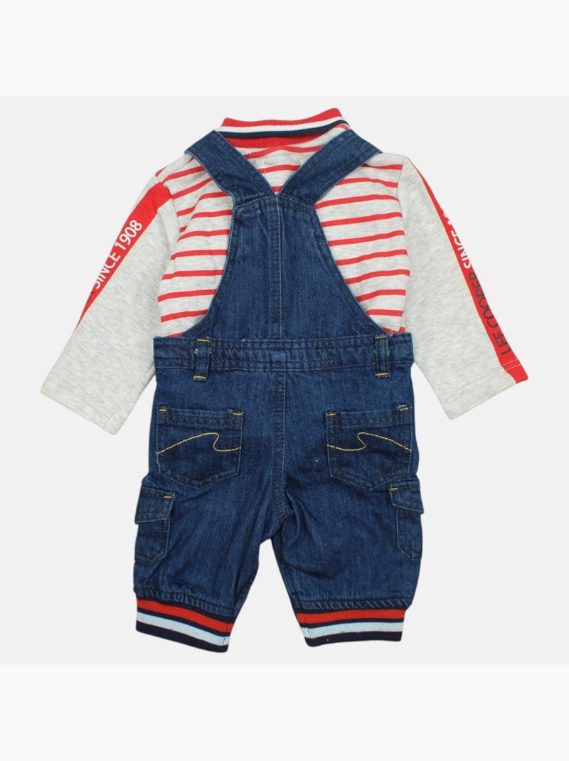 Lee Cooper - Completo polo a maniche lunghe con salopette neonato Rosso - Kiabi