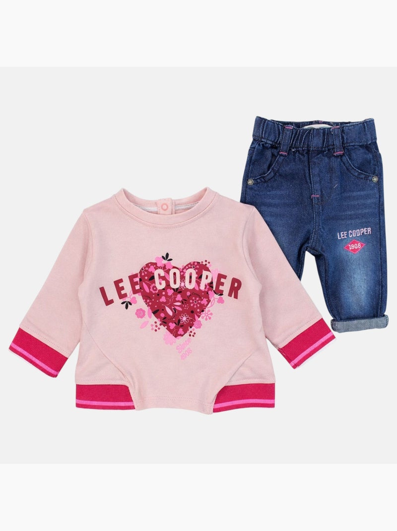 Lee Cooper - Completo t-shirt e pantalone con giacca con cappuccio neonata Rosa - Kiabi