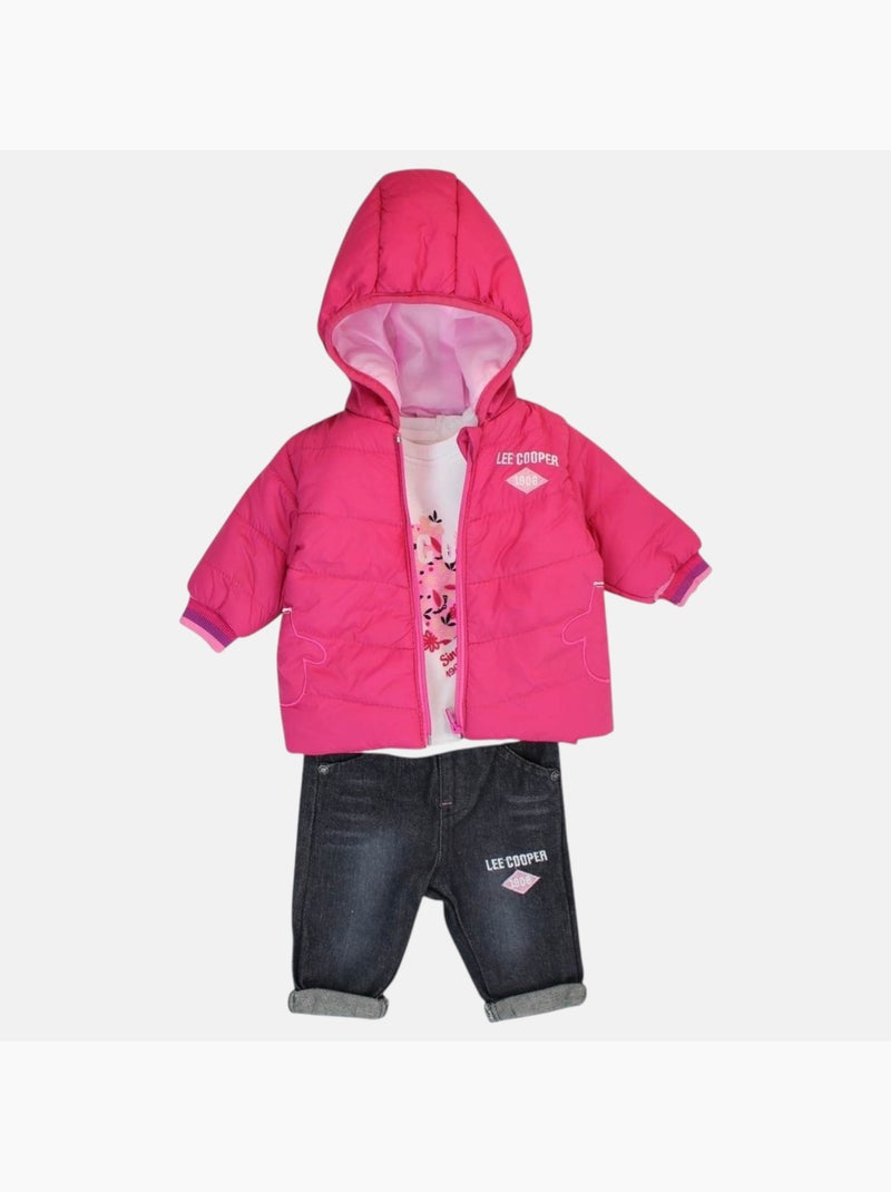 Lee Cooper - Completo t-shirt e pantalone con giacca con cappuccio neonata Rosa fucsia - Kiabi