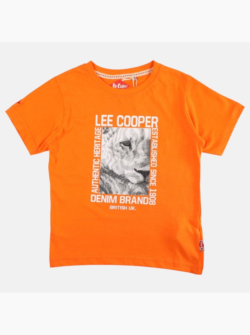 Lee Cooper - Maglietta bambino a maniche corte con stampa denim brand Arancione - Kiabi
