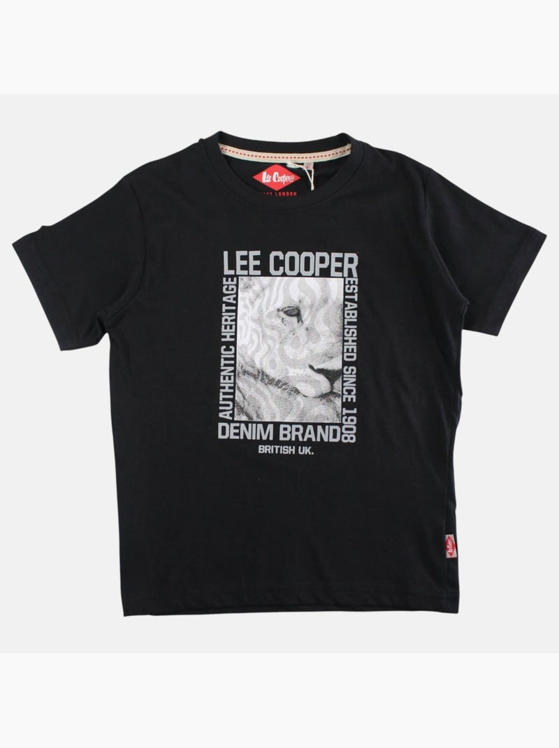 Lee Cooper - Maglietta bambino a maniche corte con stampa denim brand Nero - Kiabi