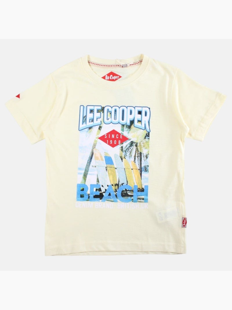 Lee Cooper - Maglietta bambino a maniche corte con stampa spiaggia Avorio - Kiabi
