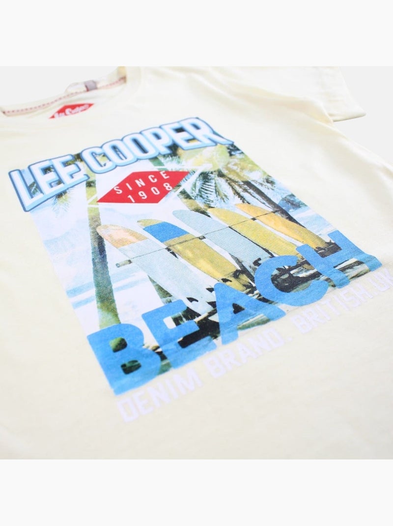 Lee Cooper - Maglietta bambino a maniche corte con stampa spiaggia Avorio - Kiabi