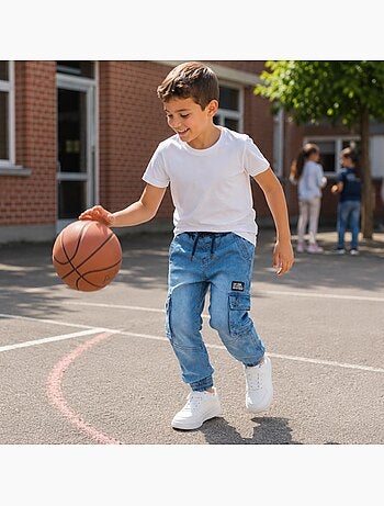 Lee cooper - pantaloni cargo in denim dal taglio ampio, con coulisse in vita
