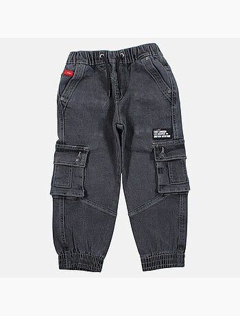 Lee cooper - pantaloni cargo in denim dal taglio ampio, con coulisse in vita