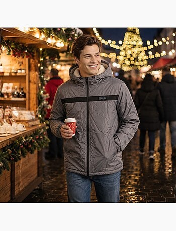 Lee cooper - parka con cerniera e cappuccio bordato in pelliccia sintetica
