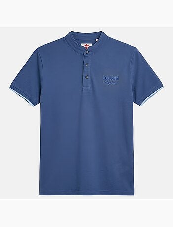 Lee Cooper - Polo uomo blu maniche corte collo alla coreana